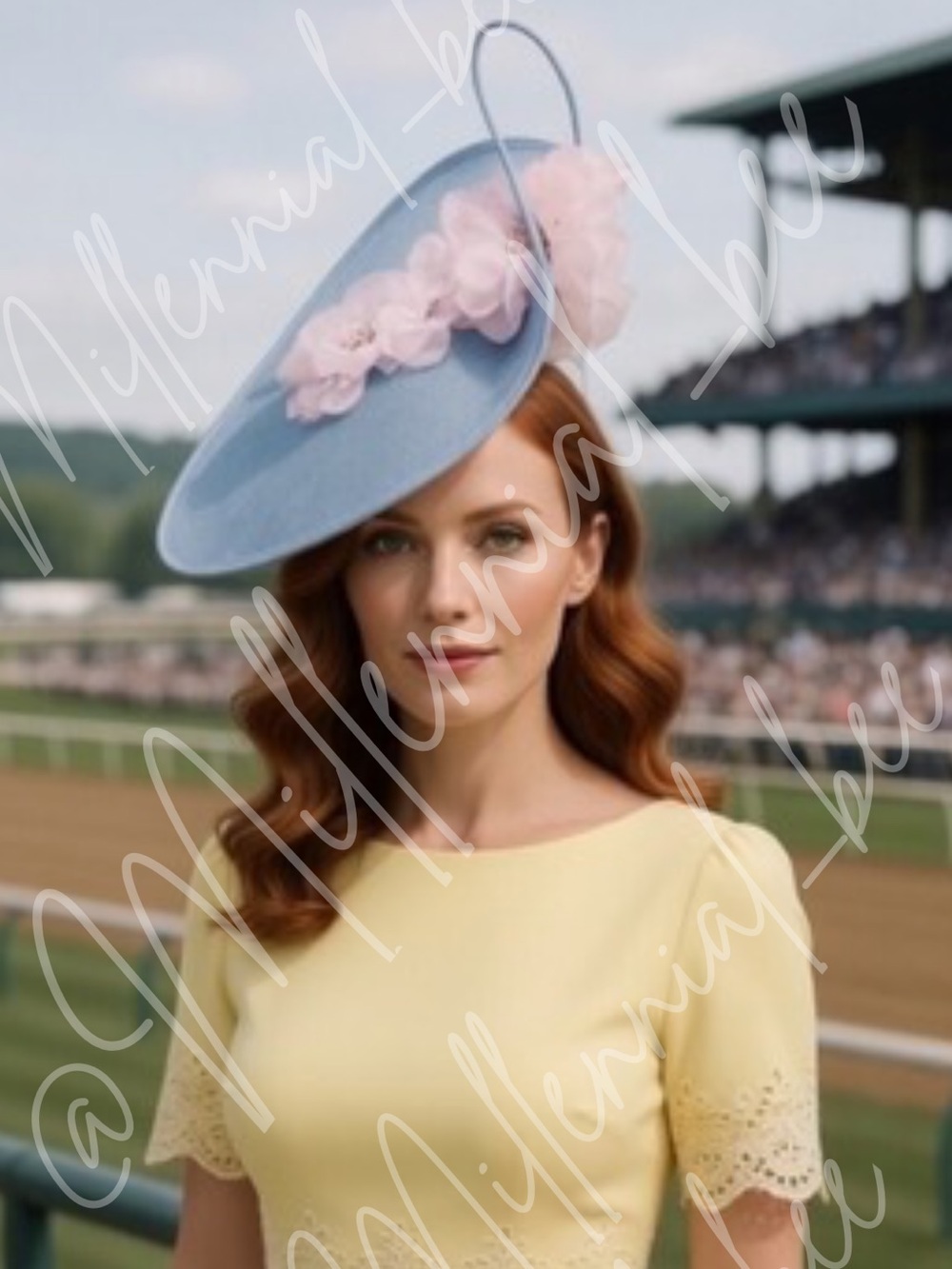 Kentucky Derby Hat Blue Derby Fascinator Hat with Pink Flowers – Race Day Ready